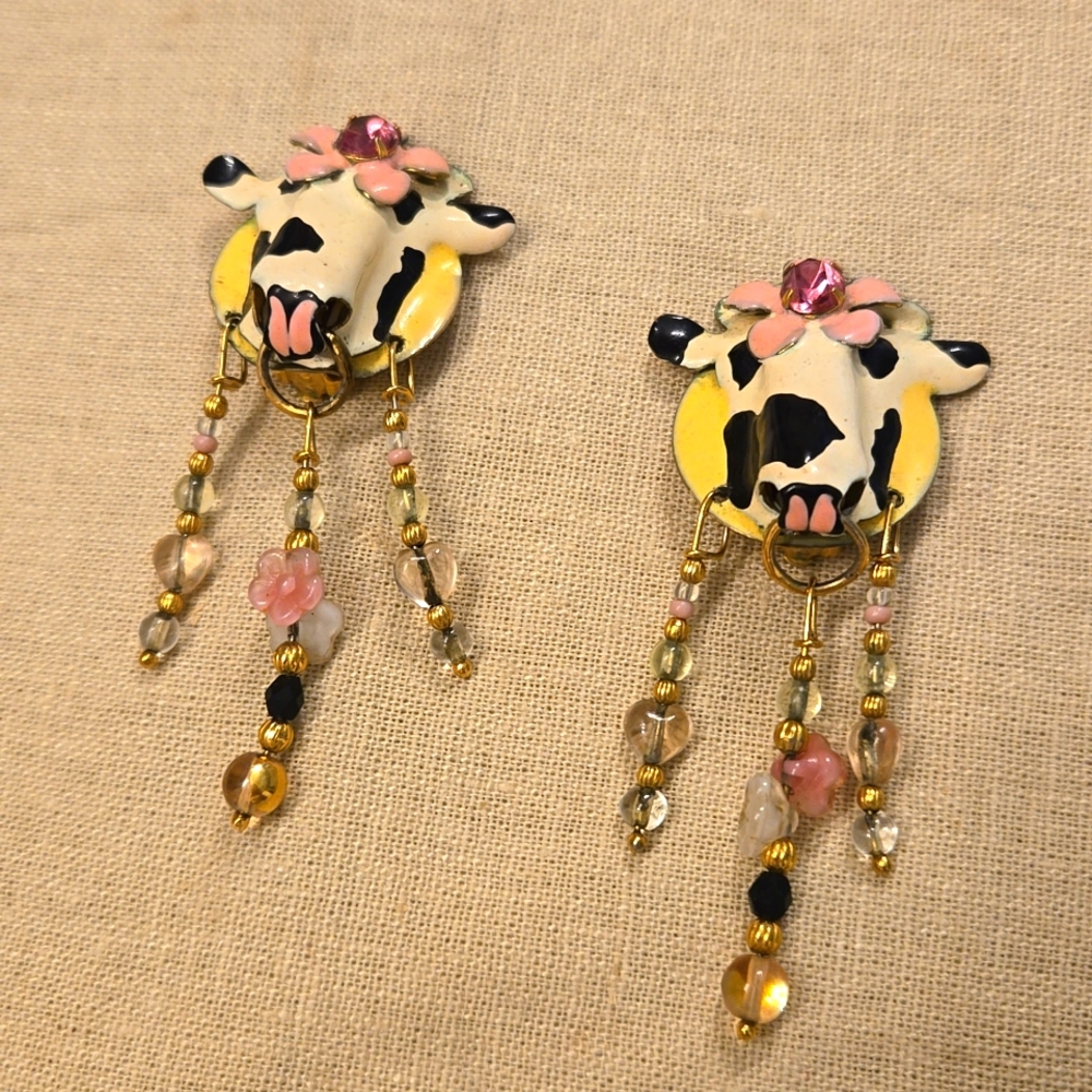 Lunch at the Ritz Cow Earrings